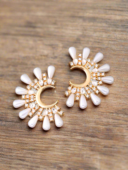 Golden Pearls Moon Shape Studs